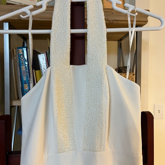 Halston Heritage white a-line halter dress, beaded dress, size 10, vintage feel - Picture 3 of 16